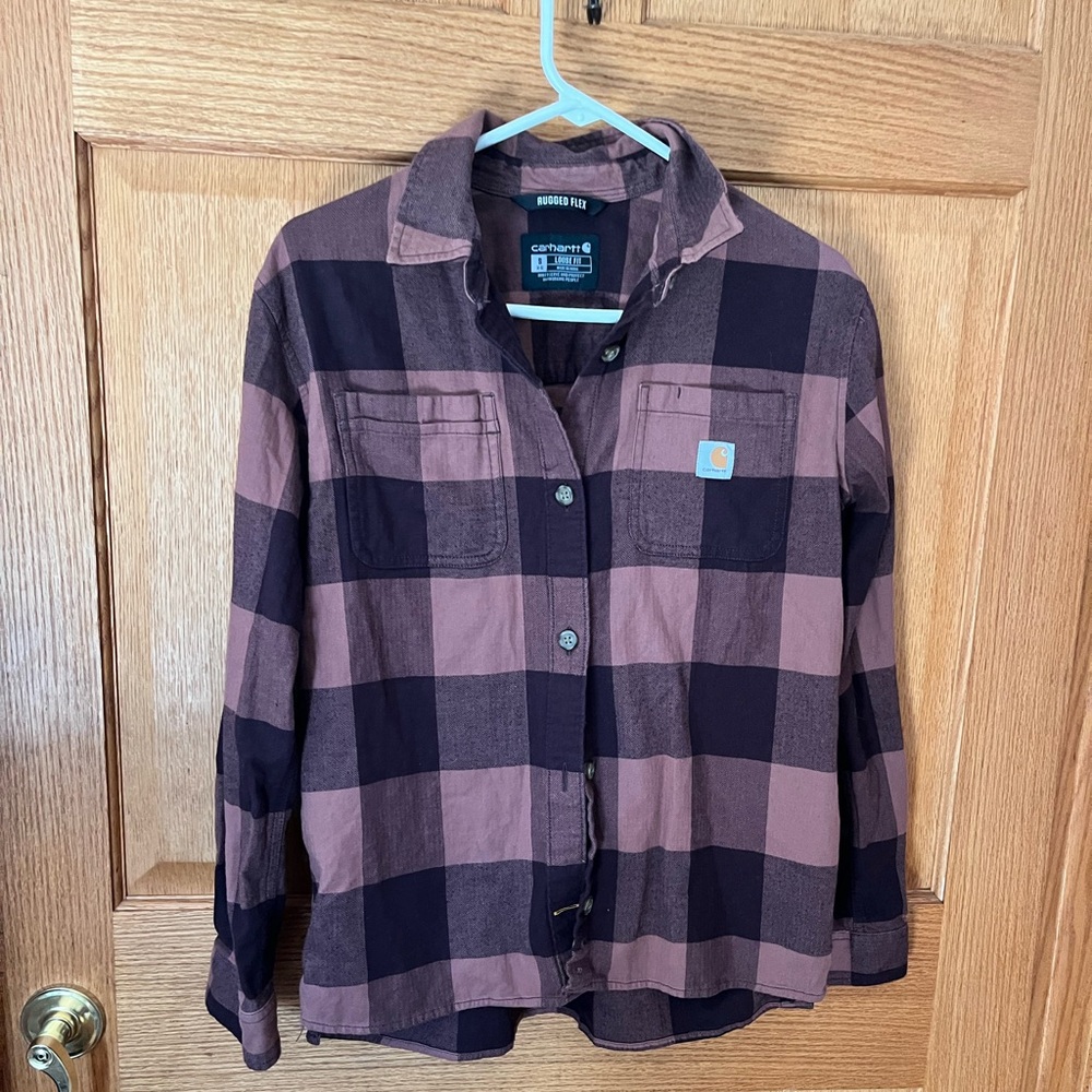 Carhartt Women's Plaid Button Down Shirt - Purple and Brown